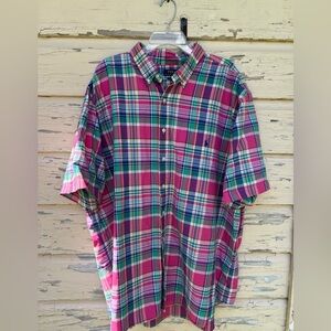 Polo Ralph Lauren Untucked Fit Button-Down Short Sleeve Plaid Dress Shirt 3XLT